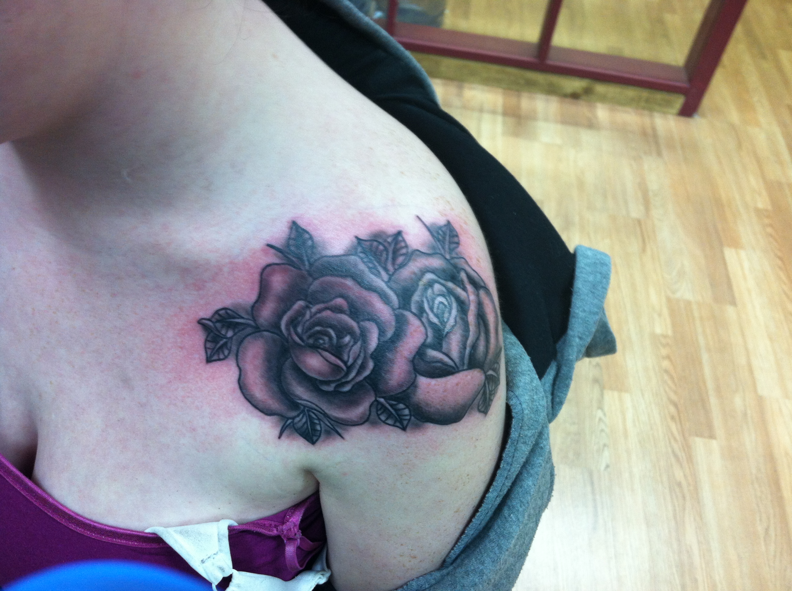 Black And Purple Rose Tattoo