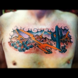 manly_tough_custom_traditional_arizona_desert_monsoon_chest_piece_tattoo_by_david_meek_tattoos_tucson_arizona