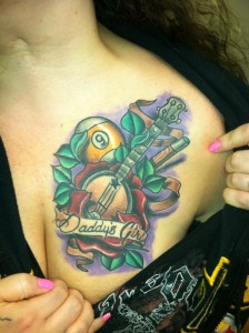 healed_custom_banjo_rose_billiard_ball_cue_stick_daddys_girl_chest_tattoo_david_meek_tattoos_true_til_death_tattoo_company_ashtabula_ohio